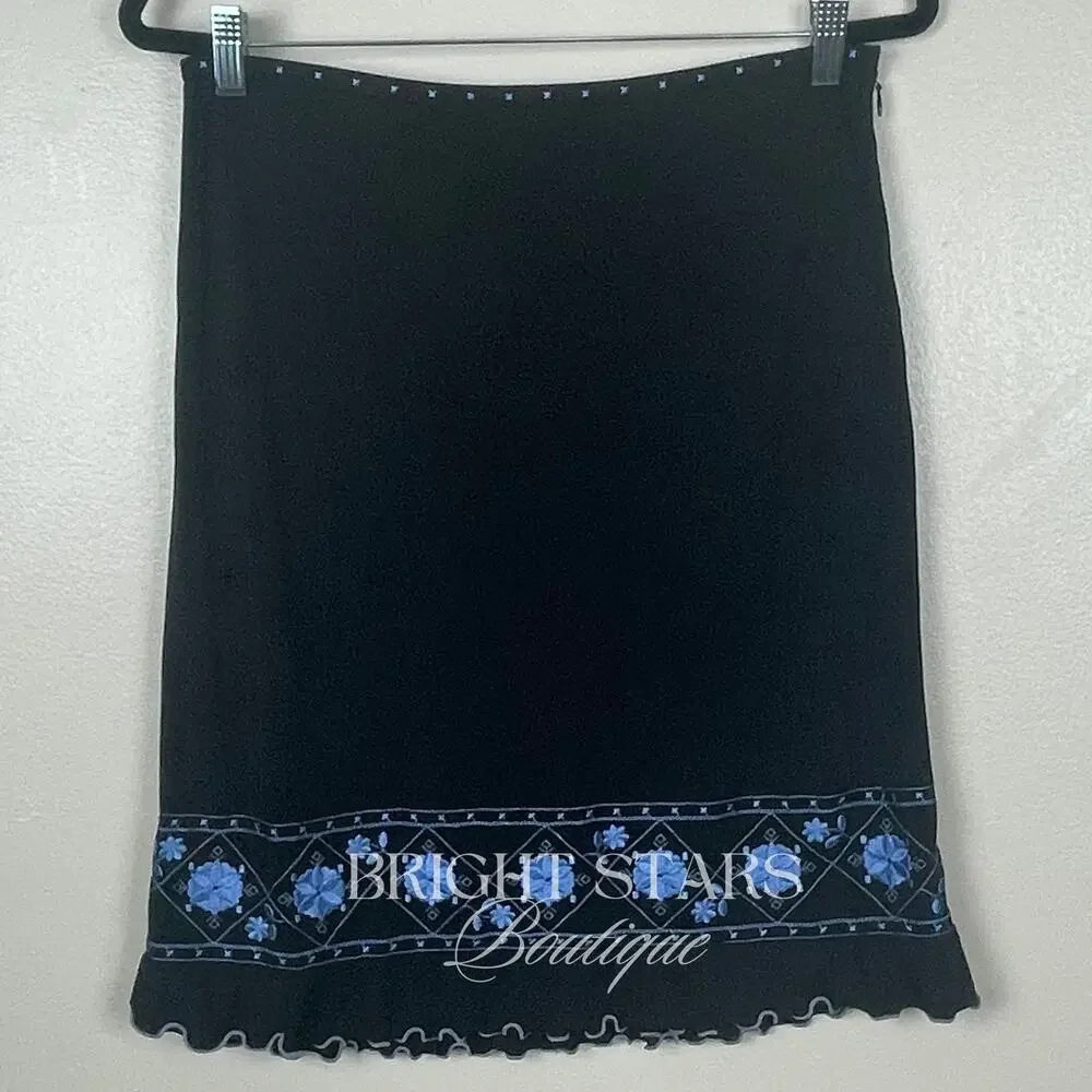 Rare Embroidered Skirt ASO Lorelai Gilmore Girls Vintage Black Blue Embroidered